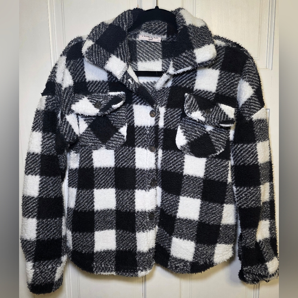 Sincerely Jules Girl Black & White Plaid Coat Jacket- Size 12